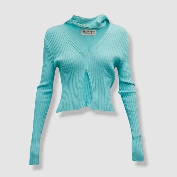 $435 Recto Women's Green Two-Way Ribbed Cardigan Sweater Size Medium